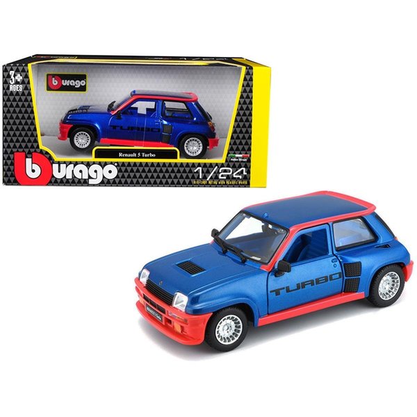 Bburago B  Renault 5 Turbo Metallic Blue with Red Accents 1-24 Diecast Model Car 21088bl